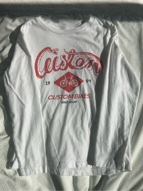 Old Navy White Long Sleeve Tee with Red Bike Graphic